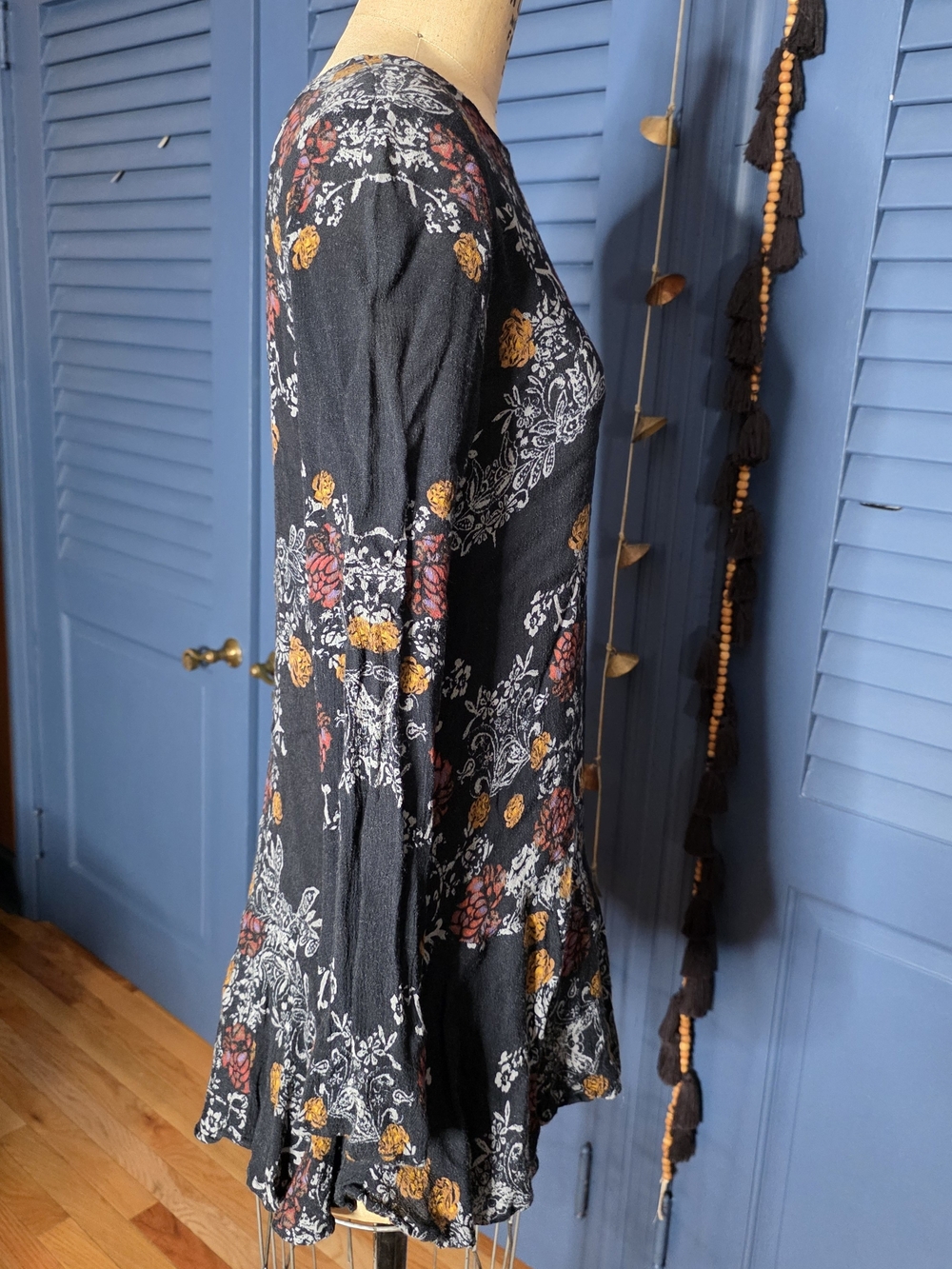 Free People Smooth Talker Tunic Mini Dress Raven Black Floral Size S Open Back - Picture 10 of 11